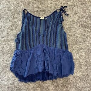 Akemi + Kin Ruffle Pattern Mixed Media  Spaghetti Strap Sheer Summer Top A36